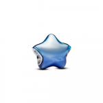 Puffy star sterling silver charm with blue enamel