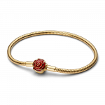 Disney Beauty & The Beast snake chain 14k gold-plated bracelet with rose clasp and holo glittery red enamel