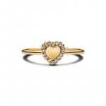Engravable heart 14k gold-plated ring with clear cubic zirconia