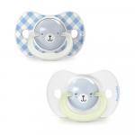 Пустышка ночная Suavinex Wild голубая 6-18м 2шт