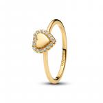 Engravable heart 14k gold-plated ring with clear cubic zirconia