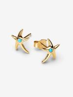 Starfish 14k gold-plated stud earrings with capri blue crystal