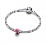 Tulip sterling silver and 14k gold-plated charm with royal green crystal and shaded pink enamel