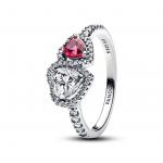 Hearts sterling silver ring with cherries jubilee red crystal and clear cubic zirconia