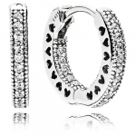 Hoop silver earrings with clear cubic zirconia, 15 mm