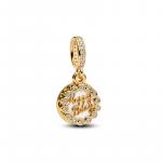 Happy Bday 14k gold-plated dangle with white bioresin man-made mother of pearl and clear cubic zirconia