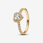 Heart 14k gold-plated ring with clear cubic zirconia