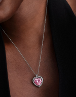 Heart sterling silver collier with fancy pink and clear cubic zirconia