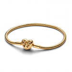 Snake chain 14k gold-plated bracelet and heart clasp with clear cubic zirconia and black enamel