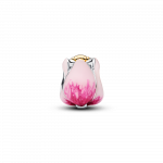 Tulip sterling silver and 14k gold-plated charm with royal green crystal and shaded pink enamel