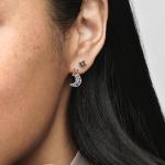 Moon and star sterling silver and ruthenium-plated stud earrings with clear cubic zirconia