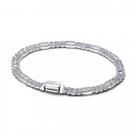 Oval cuban chain sterling silver bracelet with clear cubic zirconia