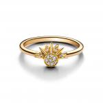 Celestial sun 14k gold-plated ring with clear cubic zirconia