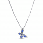 Butterfly sterling silver collier with cornflower blue crystal and clear cubic zirconia