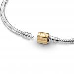 Браслет змейка из стерлингового серебра и застежкой из 14-каратного золота