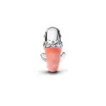 Shrimp sterling silver charm with clear cubic zirconia and pink enamel