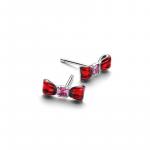 Disney Snow White bow sterling silver stud earrings with fuchsia rose crystal and red enamel