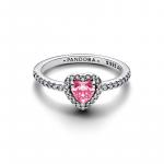 Heart sterling silver ring with fancy pink and clear cubic zirconia