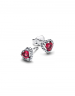 Heart sterling silver stud earrings with cherries jubilee red crystal and clear cubic zirconia