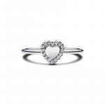 Engravable heart sterling silver ring with clear cubic zirconia