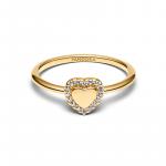Engravable heart 14k gold-plated ring with clear cubic zirconia