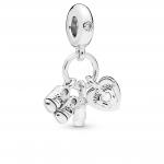 Shoes, baby bottle and heart silver dangle with clear cubic zirconia and white enamel