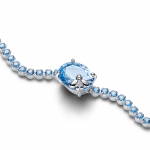 Bee sterling silver slider tennis bracelet with dream blue crystal and clear cubic zirconia