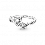 Серебряное кольцо с двойным сердцем и прозрачным кубическим цирконием