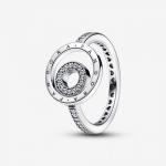 Серебряное кольцо PANDORA с логотипом и прозрачным кубическим цирконием