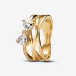 Bow 14k gold-plated ring with clear cubic zirconia