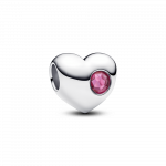 Engravable heart sterling silver charm with phlox pink crystal