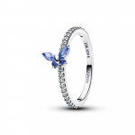 Butterfly sterling silver ring with cornflower blue crystal and clear cubic zirconia
