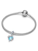 Dolphins sterling silver dangle with aqua blue Murano glass and icy blue crystal
