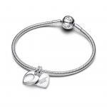 Engravable heart sterling silver double dangle with magnifying glass