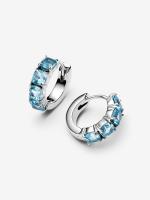 Sterling silver hoop earrings with aquamarine blue crystal