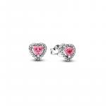 Heart sterling silver stud earrings with fancy pink and clear cubic zirconia