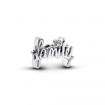 Family sterling silver charm with clear cubic zirconia