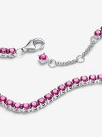 Sterling silver tennis bracelet with dark phlox pink crystal