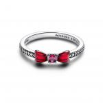 Disney Snow White bow sterling silver ring with fuchsia rose crystal, clear cubic zirconia and red enamel