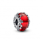 Christmas motives sterling silver charm with red Murano glass and golden foil