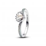 Disney Ariel sterling silver ring with treated white freshwater cultured pearl and aurora borealis clear cubic zirconia