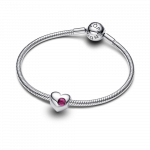 Engravable heart sterling silver charm with true red crystal
