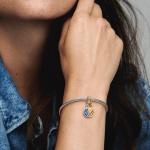 Yin and Yang sterling silver and 14k gold-plated splittable dangle with clear cubic zirconia and glittering shaded blue enamel