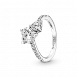 Серебряное кольцо с двойным сердцем и прозрачным кубическим цирконием