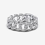 Cuban chain sterling silver ring with clear cubic zirconia