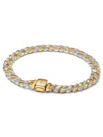 Cuban chain sterling silver and 14k gold-plated bracelet with clear cubic zirconia