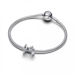 Family sterling silver charm with clear cubic zirconia