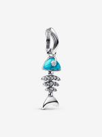 Fishbone sterling silver dangle with clear cubic zirconia and imitation turquoise