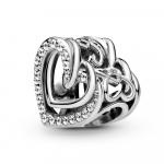 Heart sterling silver charm with clear cubic zirconia