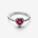 Серебряное кольцо Heart c красным кристаллом и прозрачным фианитом